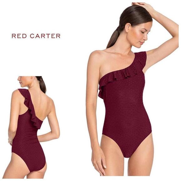 New. Robin Piccone burgundy ruffle swimsuit. MSRP $162. Size 4 - Picture 1 of 9